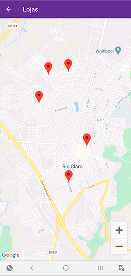 Mapa com as lojas