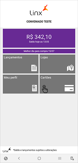 Página inicial - menu cartões
