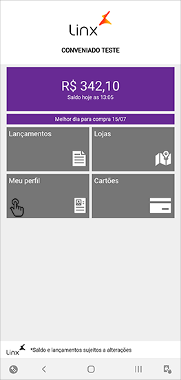 Página inicial - menu meu perfil